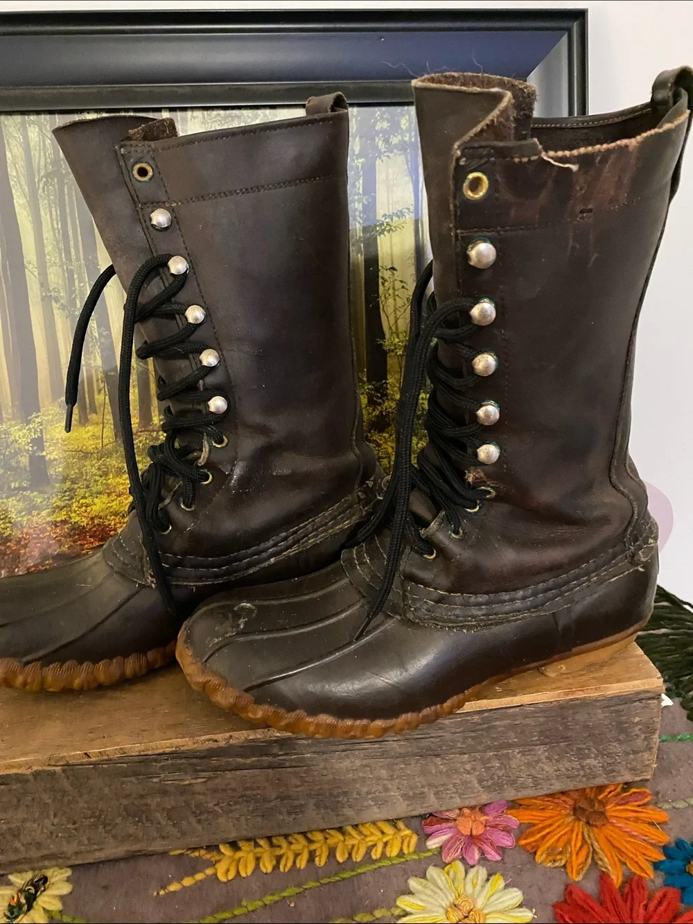 Vintage L.L Bean Men's Dark Brown Lace-Up Waterproof Hunting Boots,